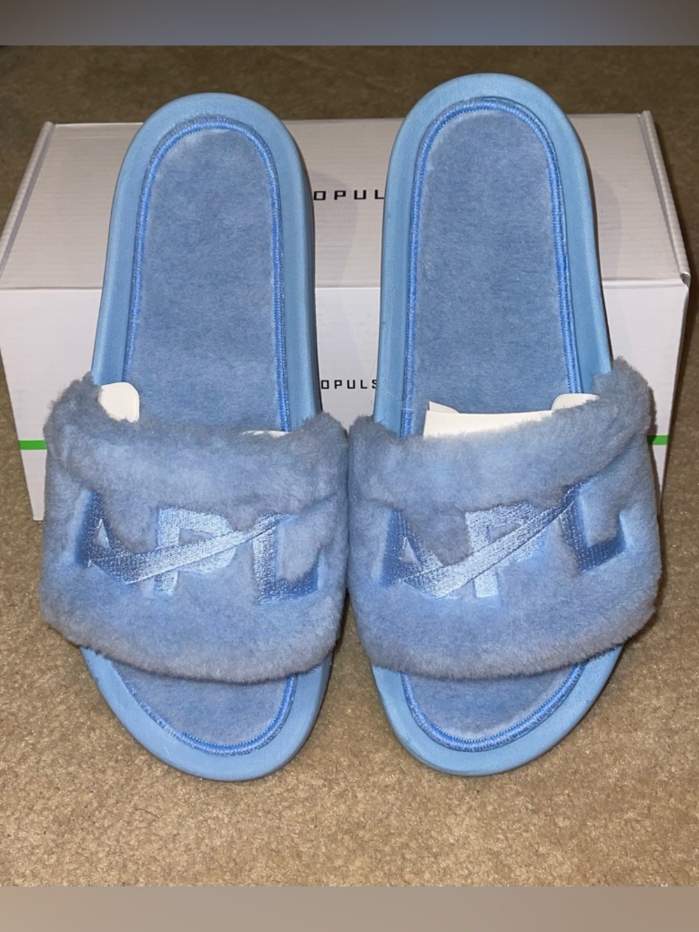 APL Light Blue Plush Slide Sandals